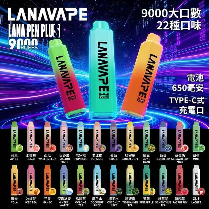 LANA PEN PLUS 9000口拋棄式電子煙 3%尼古丁鹽黃金配比 15ml巨量儲油 650mAh大容量電池 支持Type-C充電 Mesh網芯 台灣現貨秒發:圖片 2